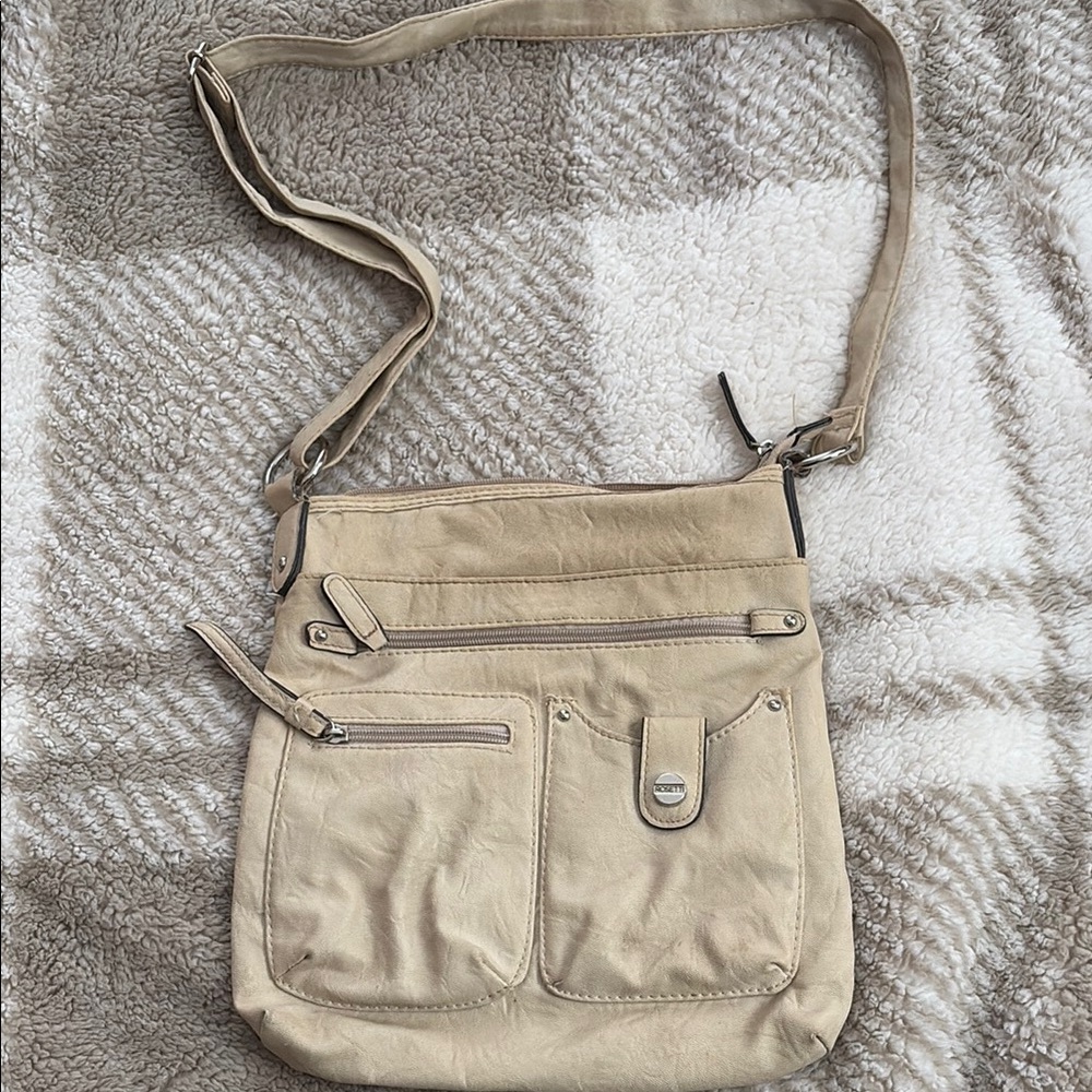 Cream Rosetti Crossbody Bag with Adjustable Strap and Soft Leather
